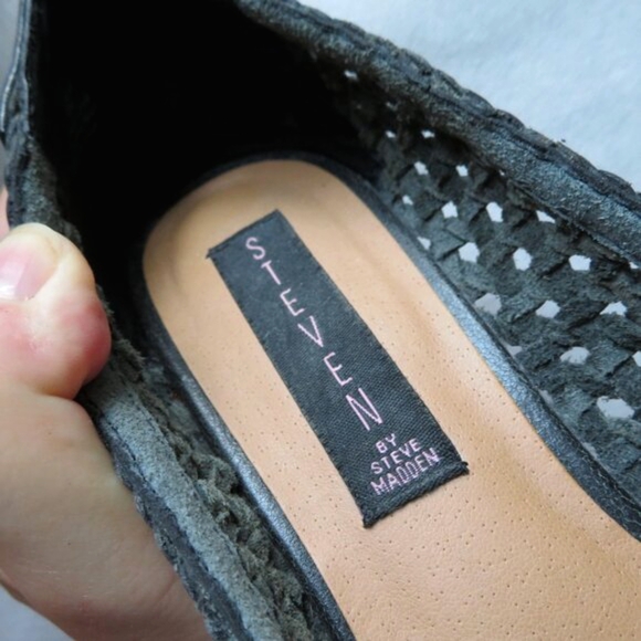 STEVE By Steve Madden Black Woven Leather Platform Peep Toe Votive Pumps - Picture 12 of 16